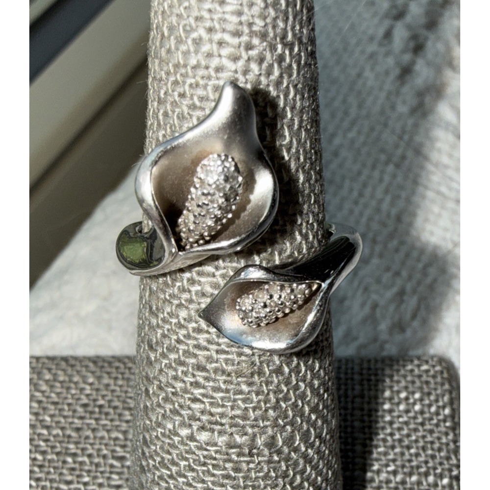 Sterling Silver 925 Affinity Diamond Calla Lily Ring Sz 5.5 with Diamond Accents